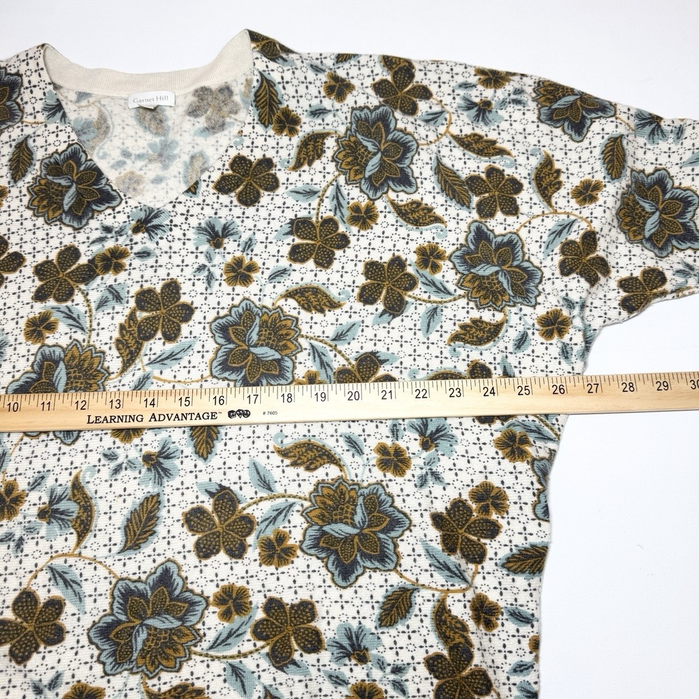 GARNET HILL Cashmere Floral V Neck Sweater XL Pullover Dolman Knit Boho Cottage - Picture 9 of 10